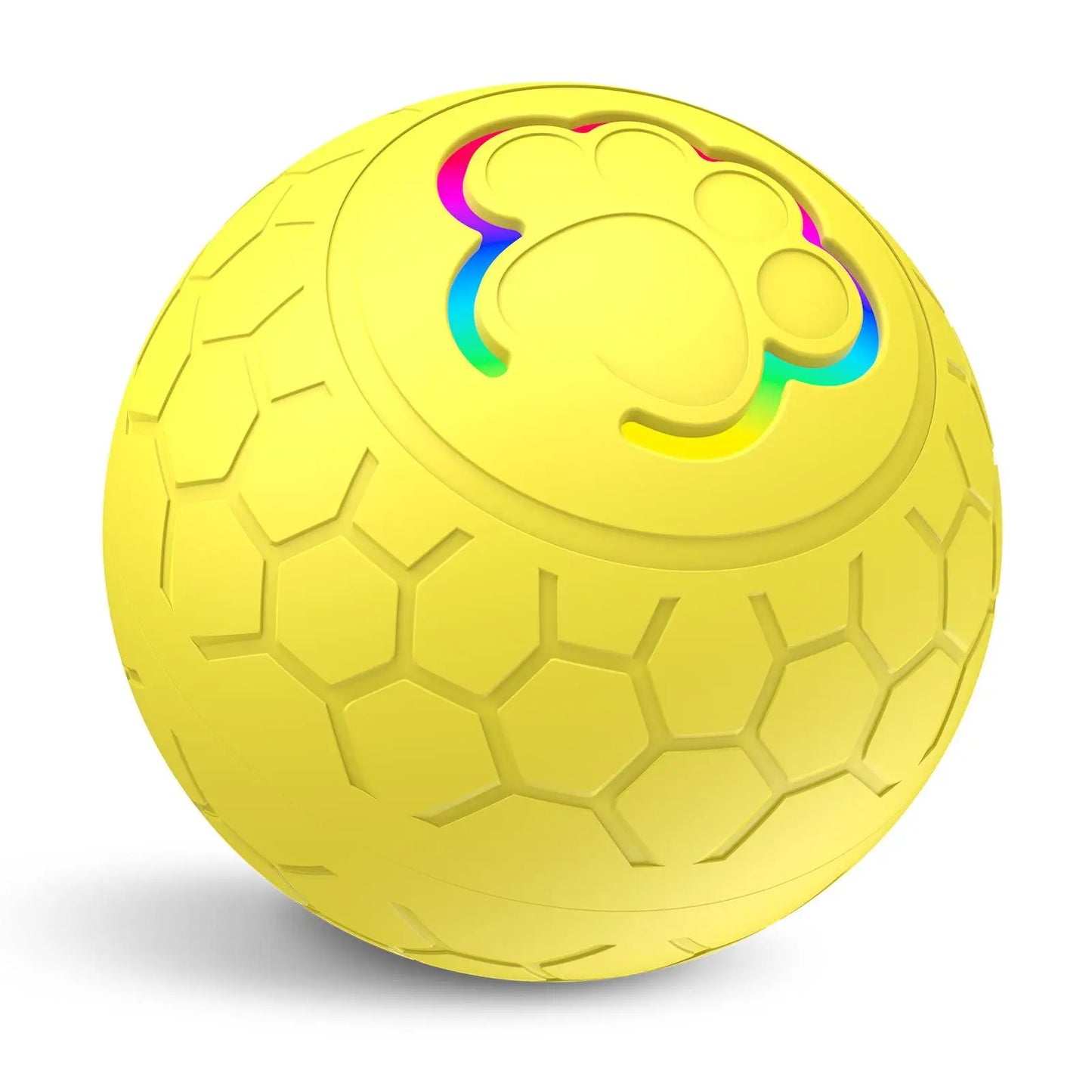 Yellow textured ball with colorful accents on a white background