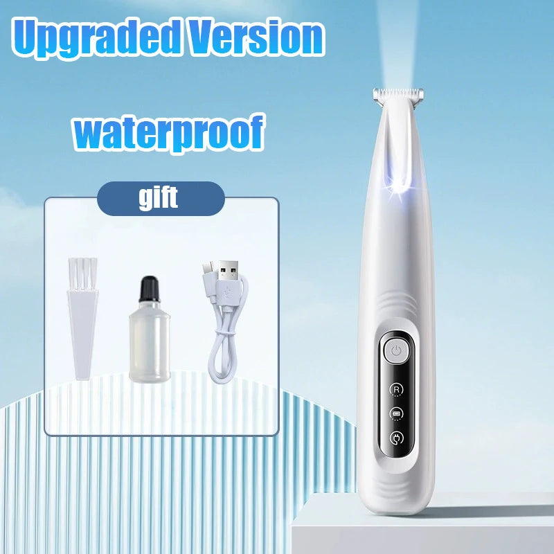 White Dog Paw Trimmer with packaging on a light blue background