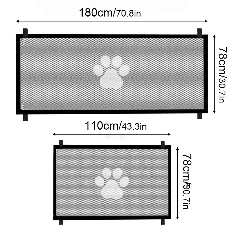 Measurement chart of a pet car seat cover with paw print design, showing dimensions in centimeters and inches.