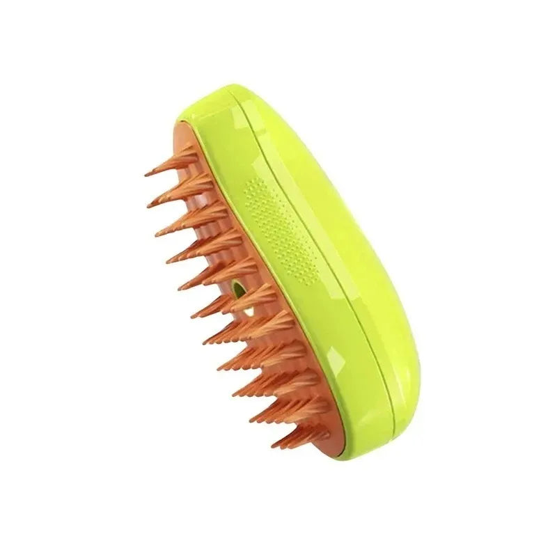 Green scalp massager with orange bristles on a white background