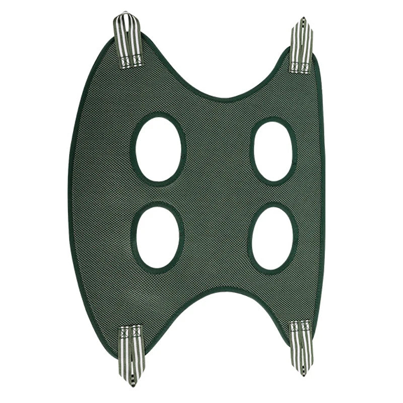 Green pet grooming hammock on a white background
