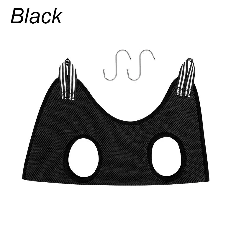 Black pet grooming hammock on a white background