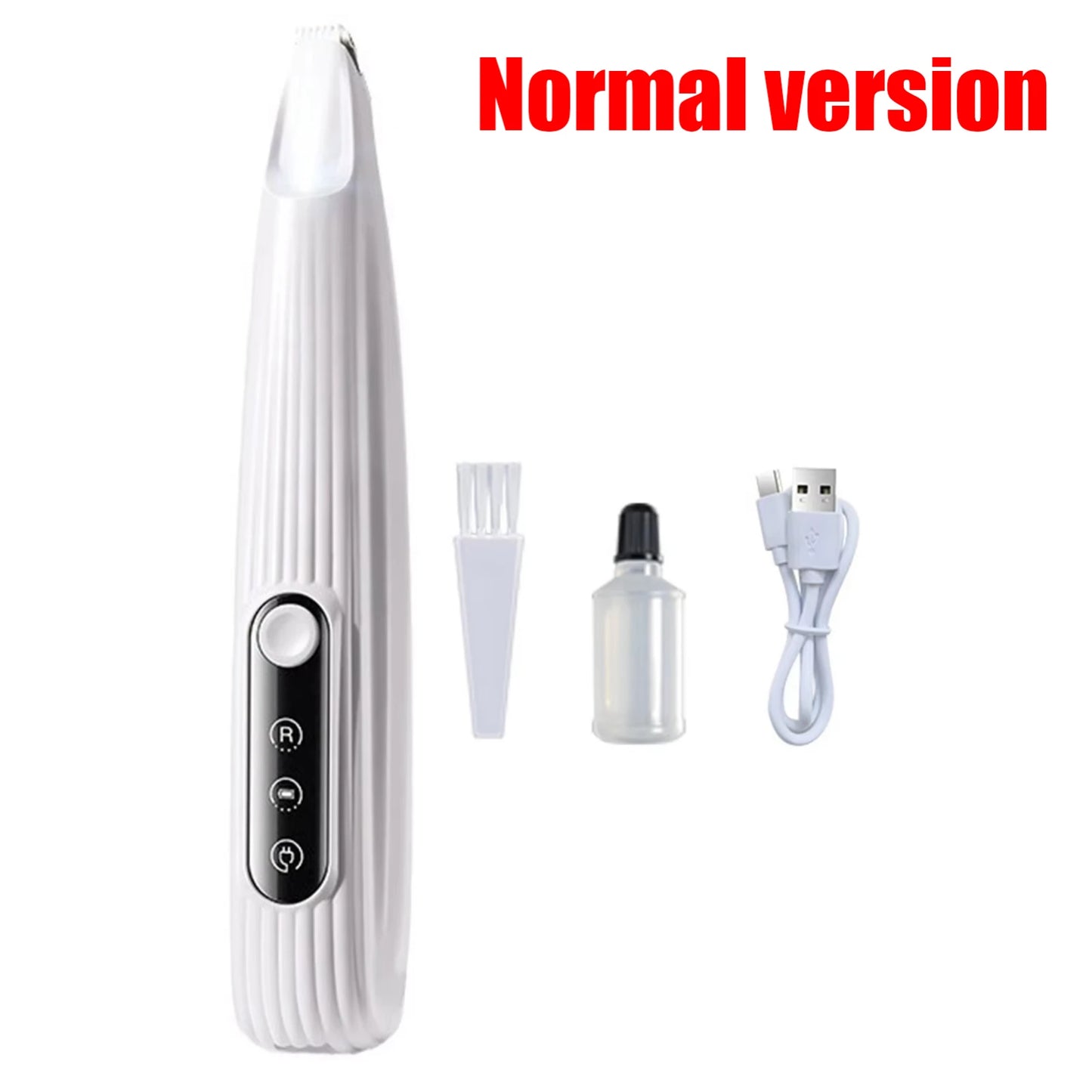 White Dog Paw Trimmer with accessories on a white background, labeled 'Normal version'.