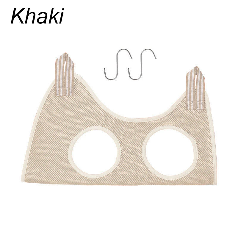 Khaki pet grooming hammock on a white background with 'Khaki' text above.