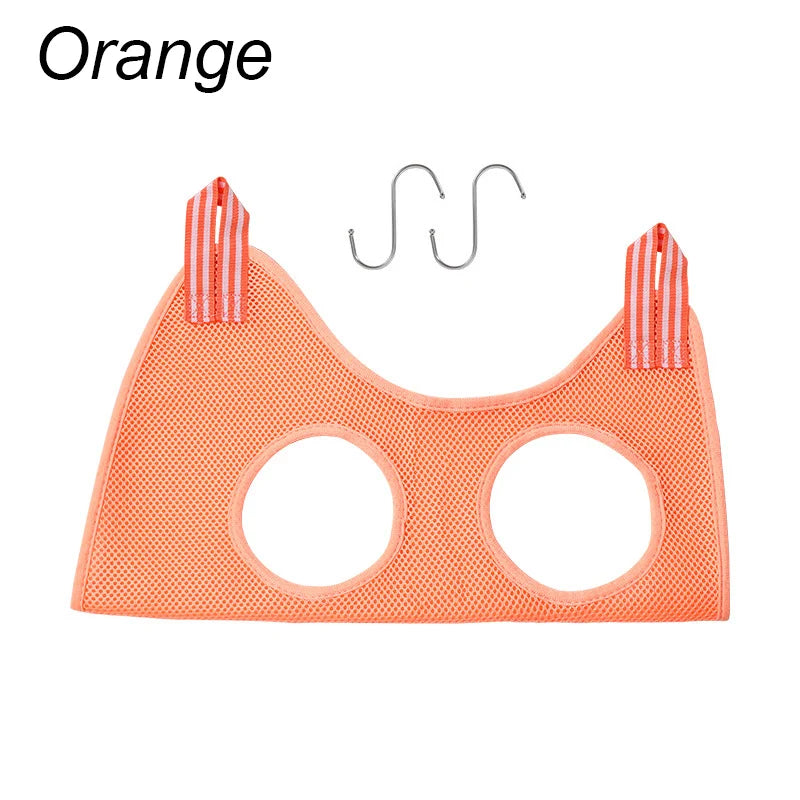 Orange pet grooming hammock on a white background