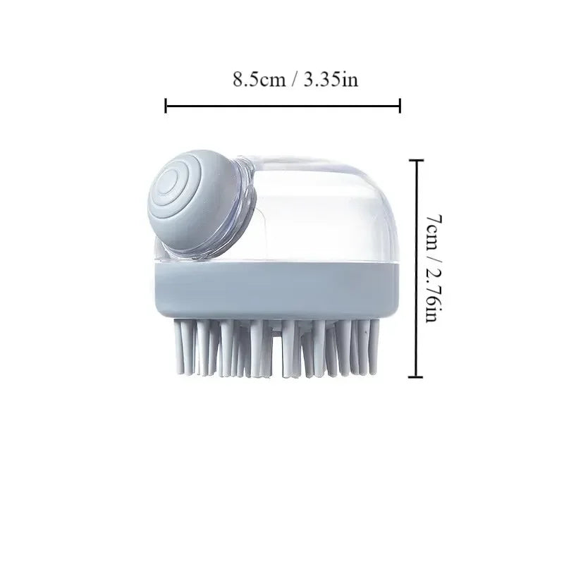 White grooming brush with bristles and measurements on a white background
