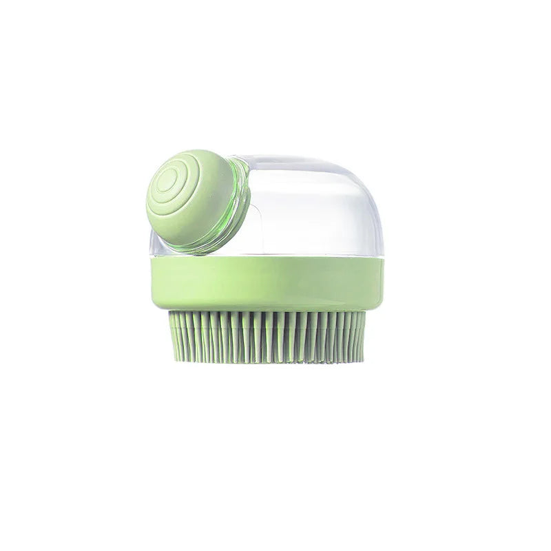 Green Dog Shower Brush with clear handle on a white background