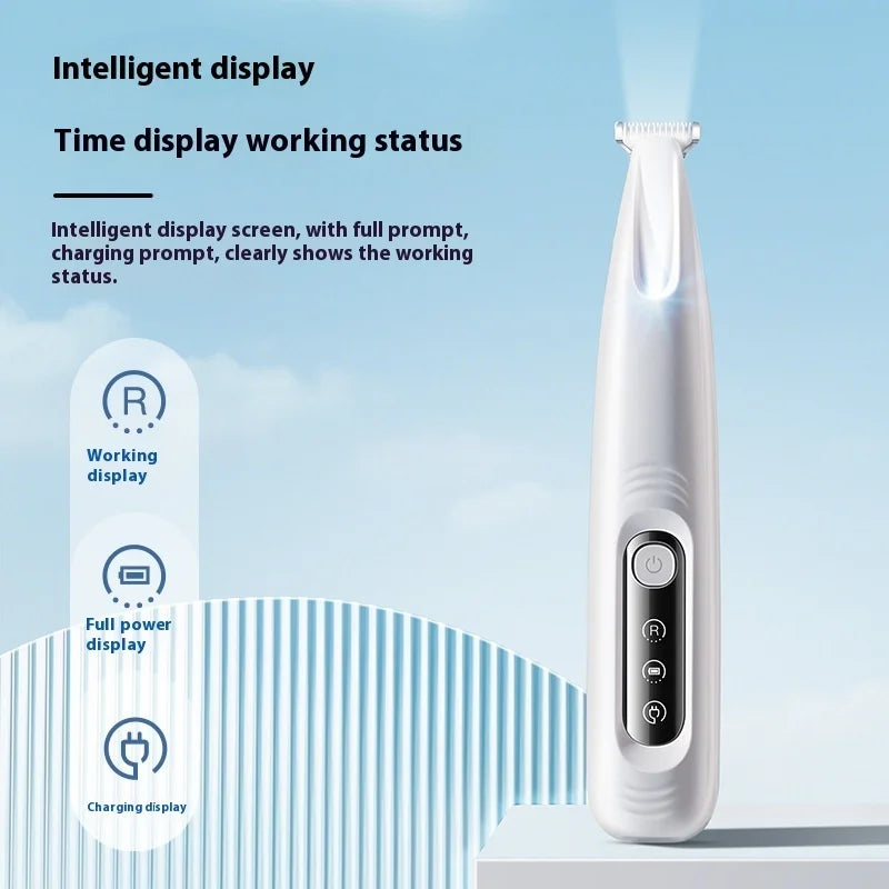 White Dog Paw Trimmer with an intelligent display on a light blue background