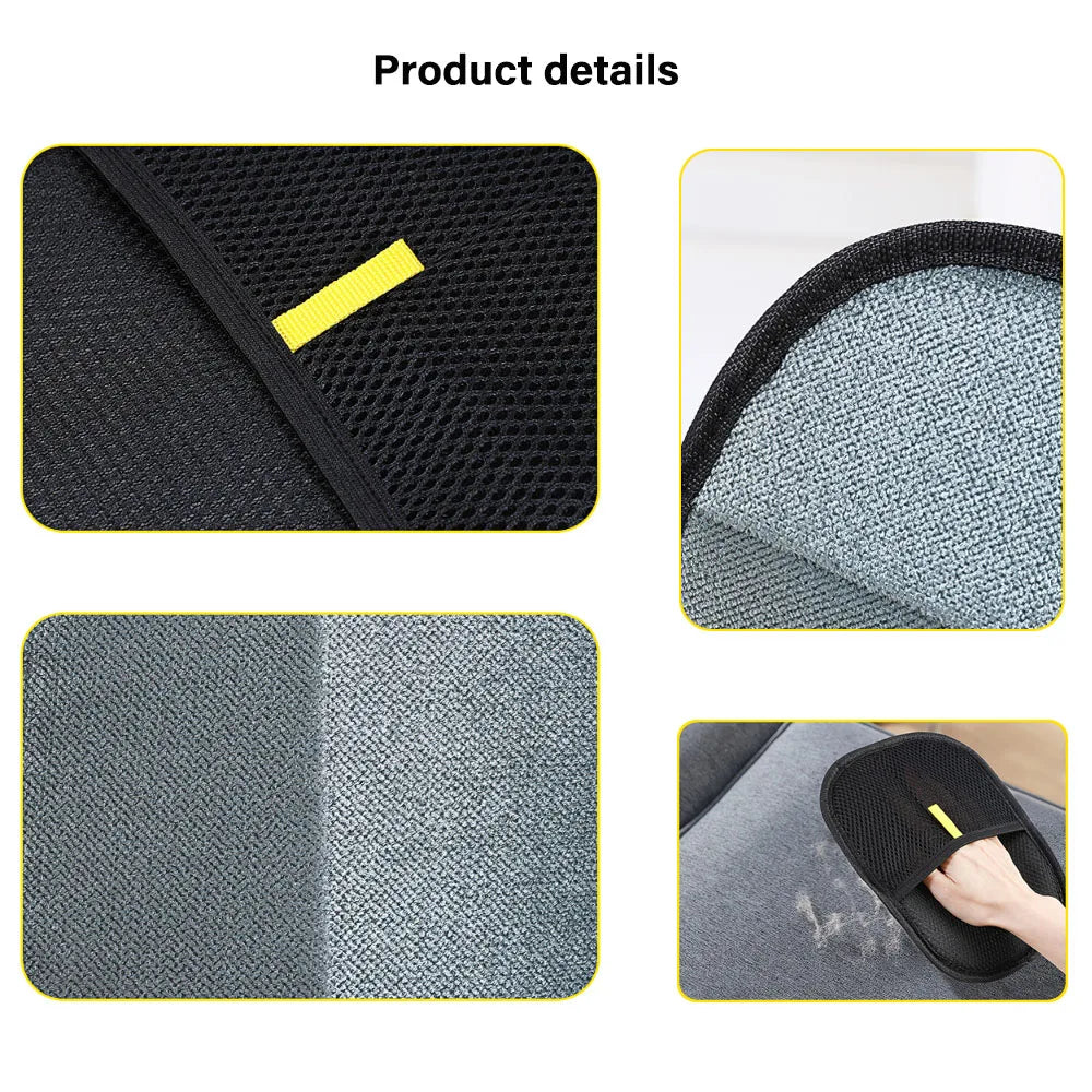 Product details of a Pet Grooming Gloves with texture and fit illustrations.