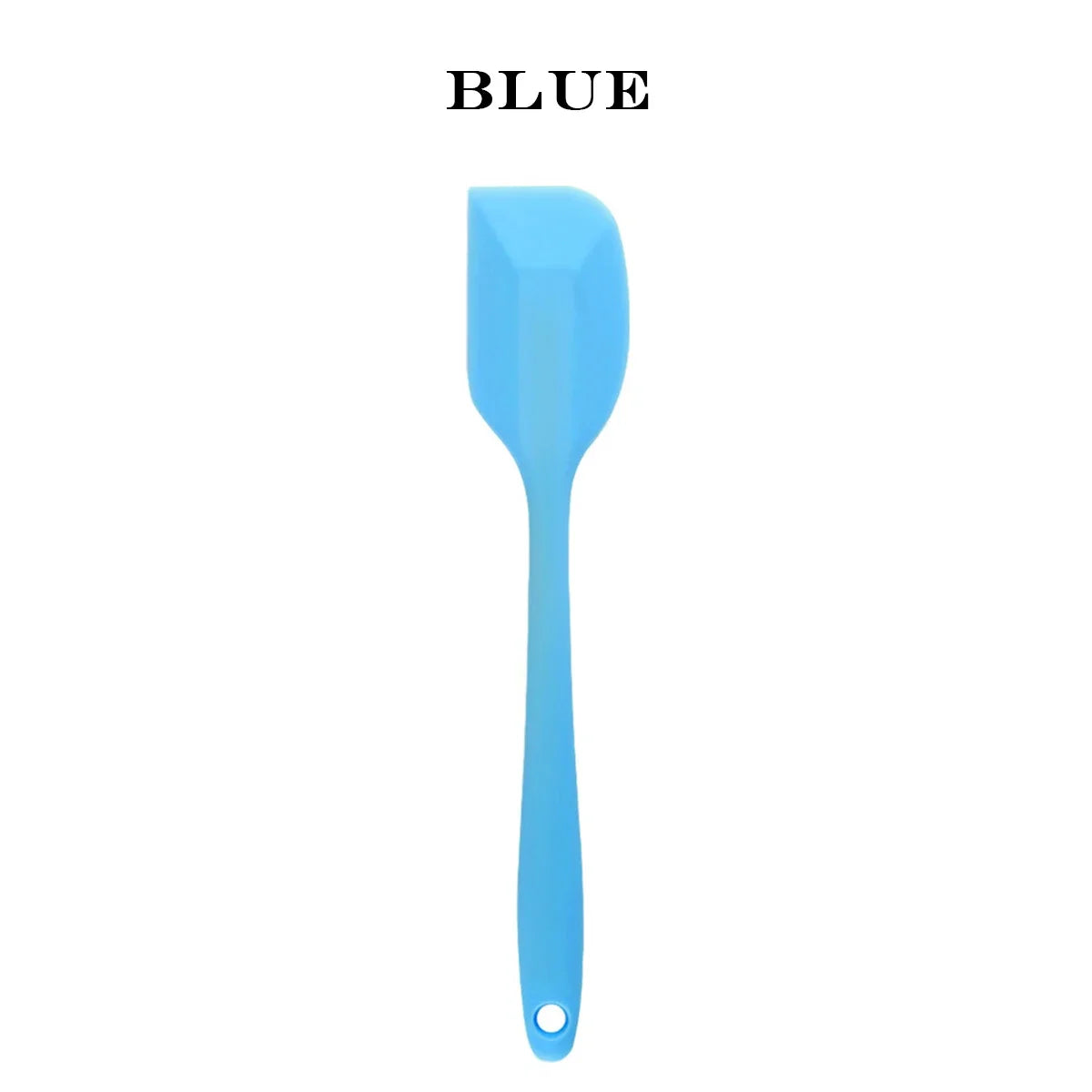Blue spatula on a white background with 'BLUE' text above it.