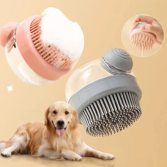 Pet grooming brush with a dog on a beige background