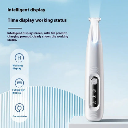 White Dog Paw Trimmer with an intelligent display on a light blue background
