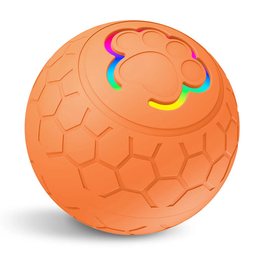 Orange ball with textured surface and colorful inner design on a white background