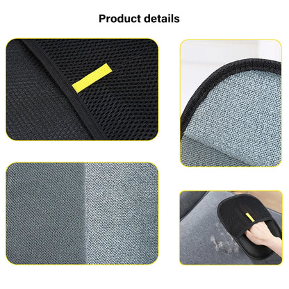 Product details of a Pet Grooming Gloves with texture and fit illustrations.